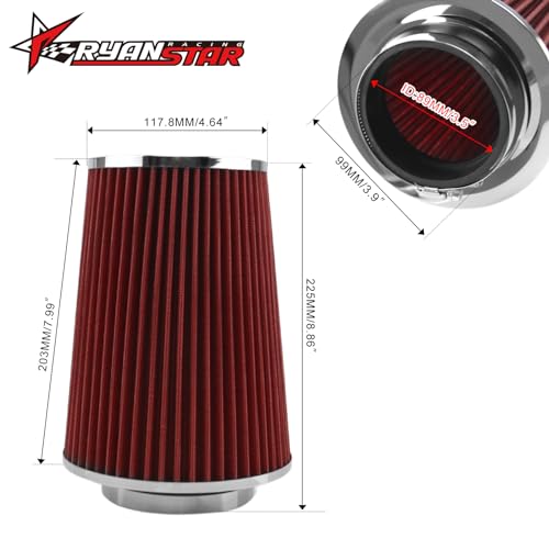 RYANSTAR RACING 3.5 Inch Dry Air Filter 89mm High Flow Clamp-On Truck - color: red, size: 3.5" Truck