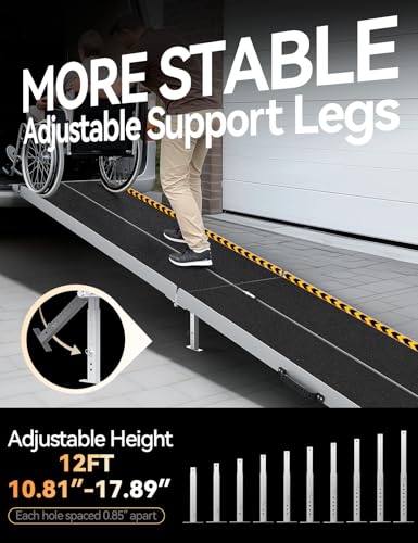FACHNUO 12FT Wheelchair Ramp with Support Legs, Adaptive Rotatable Tailgat - size: 12FT(Using height 12-36'')