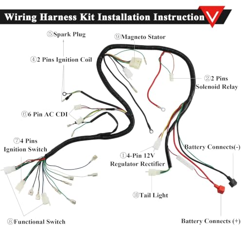 PRO BAT ATV Wiring Harness Kit with Electric AC CDI 4-Wire Rectifier - color: O Spark Plug&B Regulator/Ignition Coil