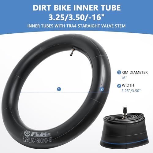 2-PCS 3.25/3.50-16(90/100-16) TR4 Straight Valve Stem Heavy Duty Butyl Rubber Dirt Bike Motorcycle Replacement Inner Tubes Compatible with Mini Pit Bikes, Off-Road Motorcycles Front/Rear Tire Tubes
