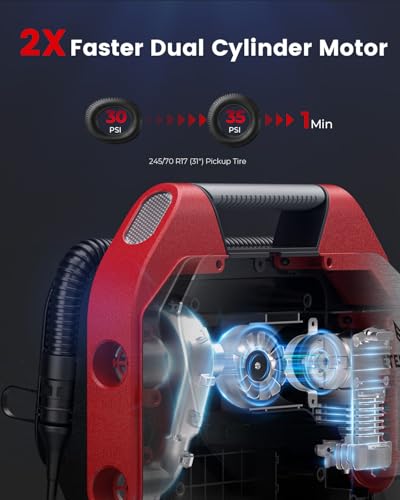 ETENWOLF S6SE Tire Inflator Portable Air Compressor, Cordless Air Pump - color: Red, size: 15600 mAh
