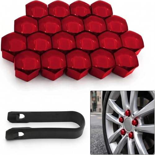 20 PCS Car Lug Nut Covers, 21 mm Hexagonal Lug Nut Cover with Removal Tool, Rust Prevention Wheel Bolt Decorative Caps, Universal for Most Cars, Trucks, SUVs (Red) - color: Red