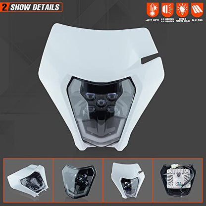 Dirt Bike Led Headlight Motorcycle 2020-2022 Enduro Headlight Kit for EXC EXCF SX SXF XC XCF XCW XCFW (White-Dual 5) - color: White-Dual 5