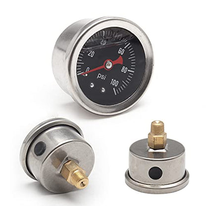 EFI Fuel Pressure Regulator Kit with 0-100psi Pressure Gauge AN6-6AN Aluminum Adjustable Universal Fuel Line Hose Fitting Connectors Kit Black HTRACING - color: Black