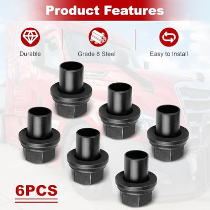 6PCS Two Piece Wheel Nuts, 28mm Sleeve Flanged, M22x1.5, 33mm Hex