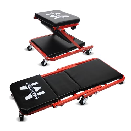 MAXWORKS 50873 2 in 1 Mechanic Creeper 36 inch Z-Creeper Seat 300 lbs Capacity Low Profile Creeper with 6 pcs Casters for Garage Shop Auto Repair