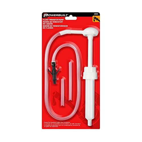 Powerbuilt Fluid Oil Pump for Quart, Half Gallon and Gallon Containers, 3rd Hand Adapter, 8cc Per Pump Stroke, Transfer Transmission Fluid, Gear Oil, Differential Fluid (28mm) - 648959