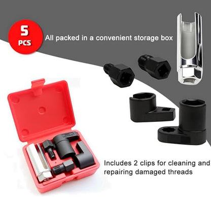 A ABIGAIL 5 PCS Automotive O2 Oxygen Sensor Socket Offset 02 sensor Wrench Remover Tool and Thread Chaser Tool - color: Red