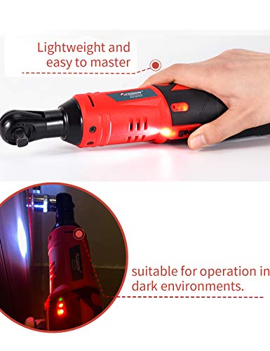 AOBEN Cordless Electric Ratchet Wrench Set, 3/8" 12V Power Ratchet Tool Kit With 2 Packs 2000mAh Lithium-Ion Battery And Charger - color: Brick Red