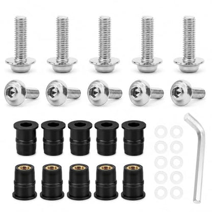 10PCS Motorcycle Windshield Bolt Kit, M5 Motorbike Fairing Bolts Nuts (Silver) - color: Silver