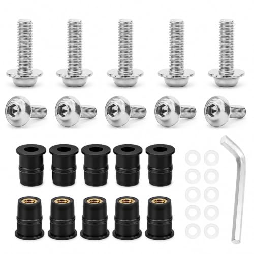 10PCS Motorcycle Windshield Bolt Kit, M5 Motorbike Fairing Bolts Nuts (Silver) - color: Silver