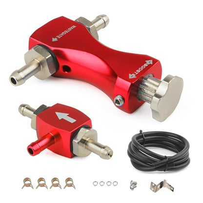 Manual Boost Controller, Universal Aluminum Pressure Regulation Valve Kit with Mounting Bracket Hose for Turbocharged Engine Components (Red, 1-Piece) - color: Red