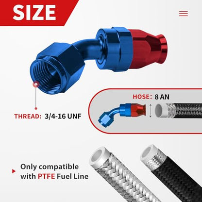 8AN PTFE Fuel Line Kit Stainless Steel Braided PTFE Fuel Hose 10FT With AN8 Hose End Fitting, Blue & Red - size: 8AN 10FT