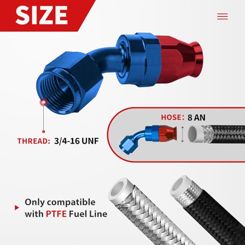 8AN PTFE Fuel Line Kit, AN8 E85 Stainless Steel Braided Fuel Line Hose 20FT with PTFE Hose End Fittings for LS Swap EFI Fuel System, Blue & Red. - size: 8AN 20FT