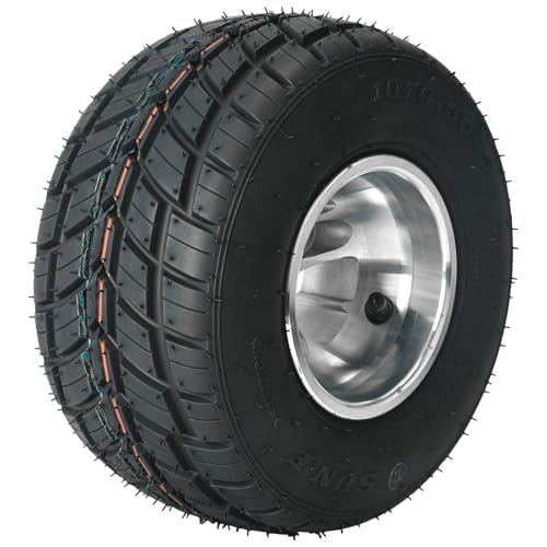 Front 10x4.50-5 Go Kart Wheels Racer Tire 10x4.50x5 Tubeless Tire w/Wheel Hub 17mm 3 Stud Steering Spindles for Mini Bike ATV Quad Drift Trike Lawn Mower - size: 10x4.50-5 in