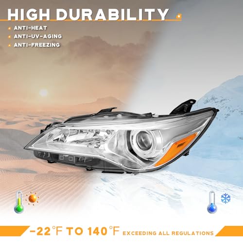 WEELMOTO Halogen Headlights Assembly for 2015-2017 Toyota Camry LE/SE - color: Clear Lens I Chrome Housing I Amber Reflector