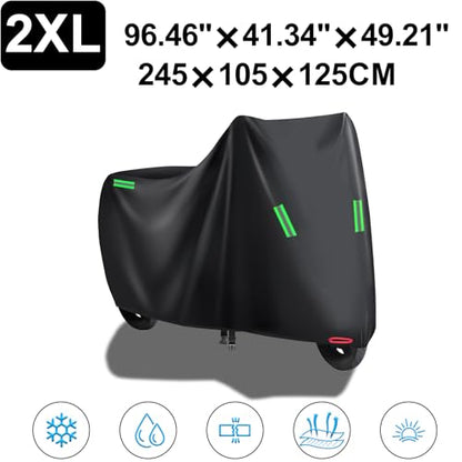 Motorcycle Cover All Season Universal Weather Quality Waterproof Sun Outdoor Protection Night Reflective with Lock-Holes Fits up to 96.5" for Most Sport/Standard/Dual Sport Motorcycles Vehicle Cover - size: 2XL size: 96.5"