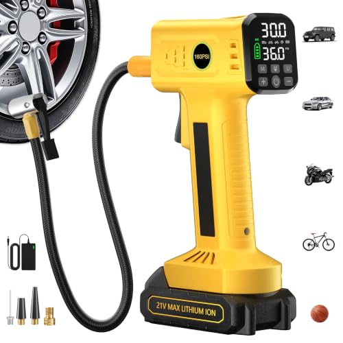 Tire Inflator Portable Air Compressor, Cordless Tire Inflator - color: Yellow