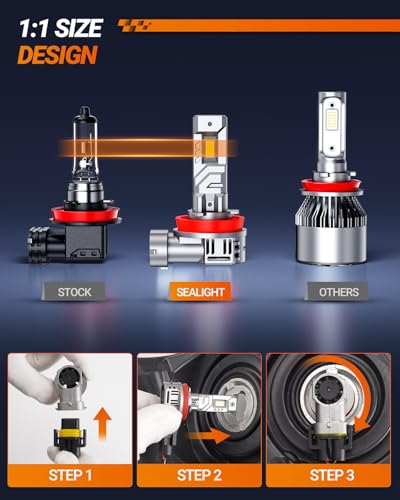 SEALIGHT H11 Light Bulbs, H8/H9 /H16 Bulbs, 50,000LM High Power 8×Brighteness for ATVs & Powersports, 99% Compatibility, 10 Years Lifespan, Plug and Play, Pack of 2 - size: H11/H9/H8