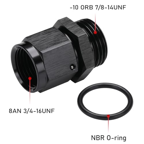 8AN Female Flare Swivel to 10AN -10 ORB Male O-ring Boss Fuel Rail Fitting Adapter Straight Aluminum Black - color: Black, size: 8AN Female to -10 ORB Male