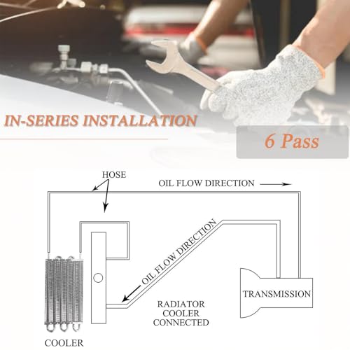 Transmission Oil Cooler Kit, Aluminium alloy Radiator with 5/16" Tube and Hose Mounting Kit(Silver) (6 Pass) - color: Silver, size: 6 Pass