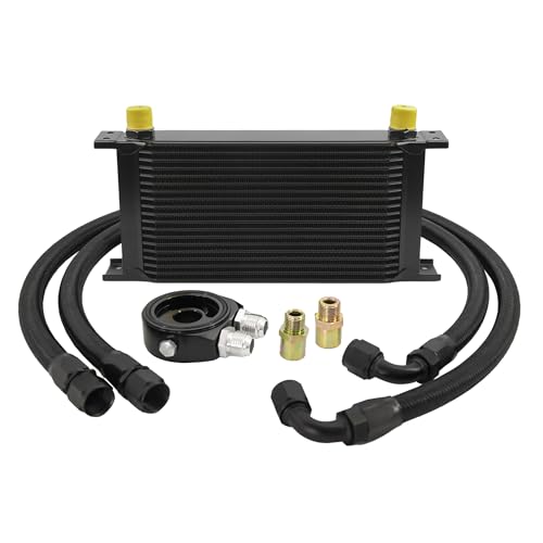 19 Row AN10-10AN Stacked Plate Oil Cooler With Fuel Line Hose Mounting - color: Oil Cooler+Fuel Line Hose, size: 19 Row-BK