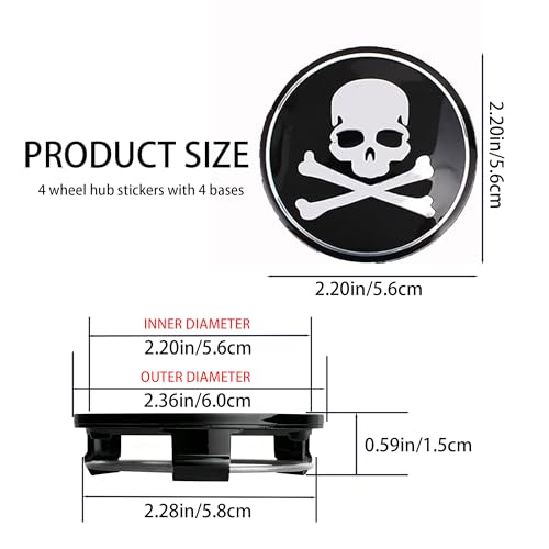 4 pcs Car Wheel Center Hub Cap Cover,Skull Car Wheel Hub Center Cap - color: #3