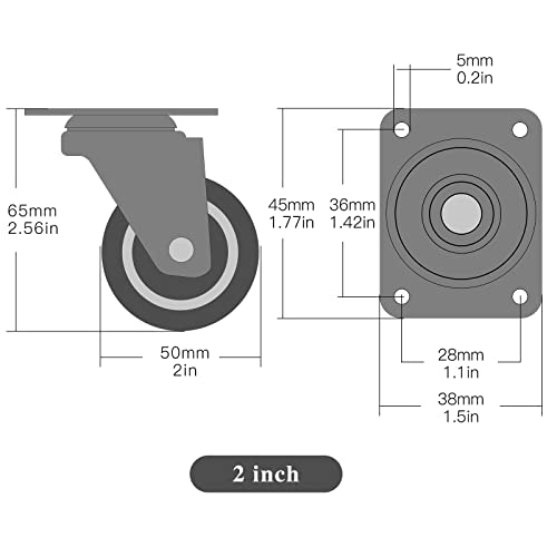 2" Casters Set of 4, Furniture Caster Wheels for Cart, Swivel Plate Castor, No Noise Rubber Wheels, Suitable for Workbench, Table - style: 2 "