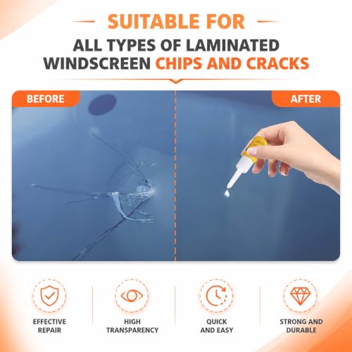Windshield Crack Repair Kit, 2 Bottles Glass Repair Kit, Universal Auto Glass Repair Set for Car Windows, Rearview Mirrors, All Types of Chips and Linear Cracks