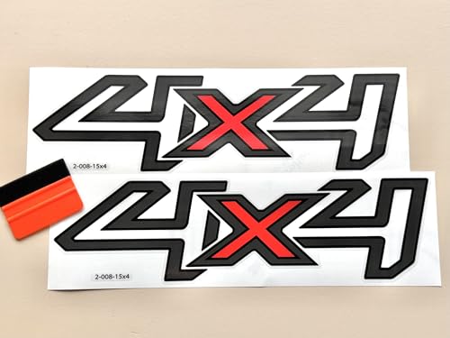 2 Pieces - 4x4 Offroad Four Wheel Drive Sticker Decals, Replacement for Truck Bed, SUV, Off Road Vehicle, Weatherproof, Size 15 x 4 in.