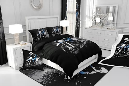 Feelyou Dirt Bike Comforter Set Toddler Size Racing Themed Dirt Bike - color: Black Blue, size: Toddler