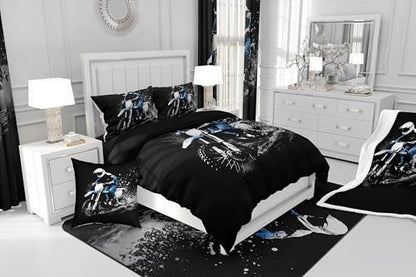 Feelyou Dirt Bike Comforter Set Toddler Size Racing Themed Dirt Bike - color: Black Blue, size: Toddler