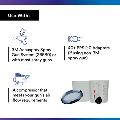 3M PPS 2.0 Spray Gun Cup Lids and Liners Kit, 26301, 22 oz, Standard - size: Standard, 125-Micron Filter