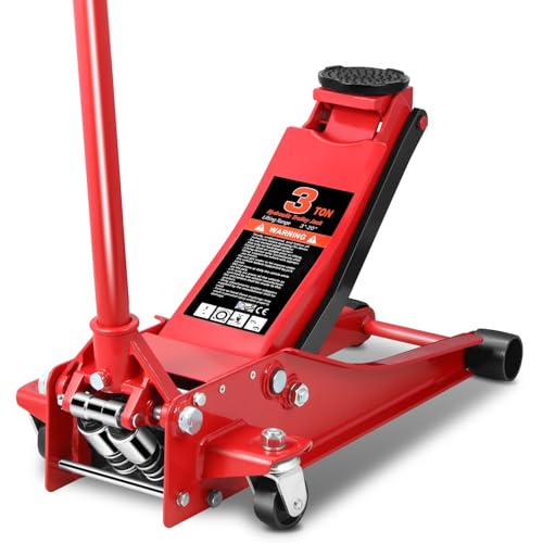 Auto Dynasty 3 Ton Low Profile Floor Jack, Heavy Duty Steel Hydraulic Car Jack with Dual Pistons Quick Lift Pump, Hydraulic Racing Floor Jack, Lifting Range 3" to 20", Red - color: Red, size: 3T Dual Pump