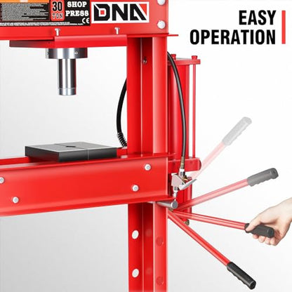 DNA Motoring 30 Ton Air Hydraulic Shop Press with Plates, H-Frame Garage Floor Press, 30T / 66139lbs, Adjustable Working Table Height, TOOLS-00292, Red - style: 30T Air Hydraulic Shop Press