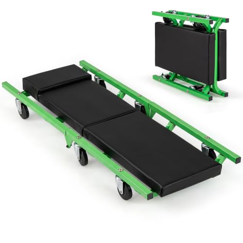 Goplus Foldable Mechanic Creeper with 360° Swivel Wheels, - color: Green, size: 36"