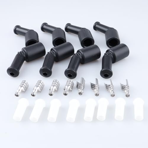 AC PERFORMANCE LS LT 와이어용 고성능 45도 실리콘 부트 및 터미널 키트, 7mm-10mm, 8개 팩, 블랙 - color: 블랙., size: 45 Degree