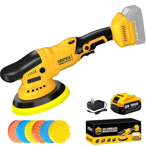 20V Cordless Buffer Polisher with 4000mAh Battery&Quick Charger - 10000RPM High Power | 6-Speed Adjust Dual Action | 6-Inch Powerful Car Buffer Polisher Buffing Kit for Car Detailing and Polishing - color: With 1 X 4.0ah Dewalt 20v Max Battery