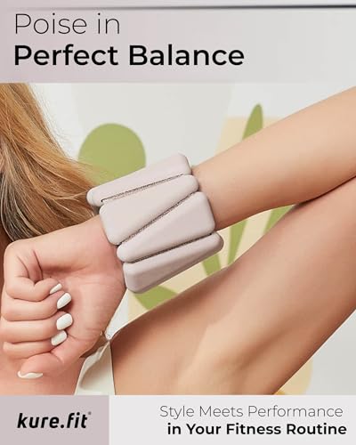 Pilates Wrist & Ankle Weights | Adjustable Weighted Bangles | 1/2/3LB Each - color: Beige, size: 2 LB