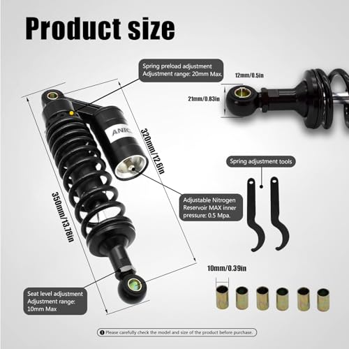Pair 320mm motorcycle shocks Universal Motorcycle Rear Air Shock Absorbers - color: BLACK