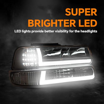 G-PLUS LED Headlights Fit Chevy Silverado 1999-2002/Fit Tahoe Suburban 1500 2500 2000-2006 Bumper Headlamps Left & Right - size: [LED Clear] 1999-2002 Silverado