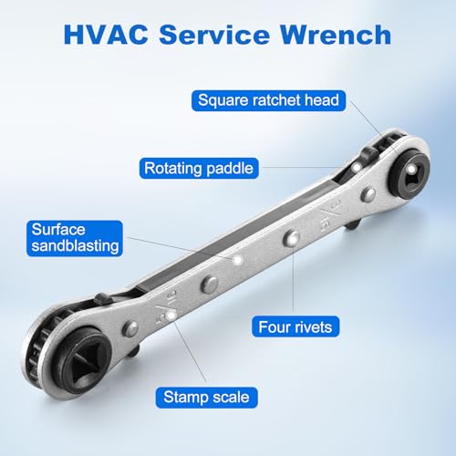 HVAC Service Flat Wrench, Valve Flat Ratchet Wrench with Hex Bit Adapter