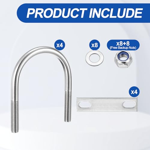 METALLIXITY U Bolts 4Set M8x51x78,Round U Bolt Kits 304 SS U Clamp - color: Silver, size: M8x51x78mm