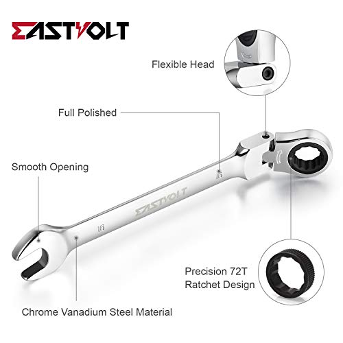 Eastvolt 12-Piece Flex-Head Ratcheting Wrench Set, Metric 8mm-19mm, Combination Ended Spanner kits, Chrome Vanadium Steel with Toolbox, EVHT1201 - size: Wrench set