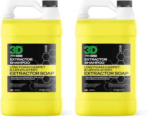3D Extractor Carpet Cleaner Shampoo for Machine Use - Upholstery Cleaner, Stain Remover & Odor Eliminator - Low Foam, No Residue Formula 1 Gallon (Pack of 2) - size: 128 Fl Oz (Pack of 2)