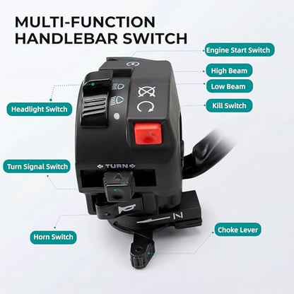 7/8" Left Handlebar Control Switch Assembly & 4-Pin Ignition Key Combo with Manual Choke - Replacement for 150cc 200cc 250cc Chinese ATV Quad TaoTao Coolster SSR Roketa Baja SunL