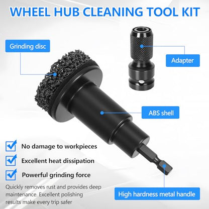 Eascor Wheel Hub Cleaning Tool, Wheel Hub Resurfacing Kit, Wheel Stud Cleaner, Quick Rust Removal for Lug Studs and Rotors, Fits 1/2” Wrenches Or Electric Drill, Automotive Maintenance Tool1