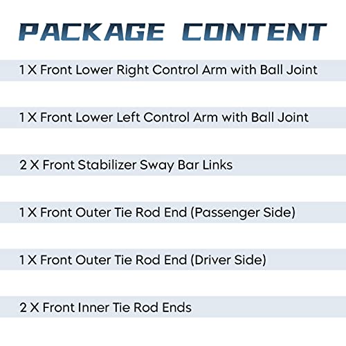 Front Lower Control Arm with Ball Joint Assembly Passenger & Driver Side + Stabilizer Sway Bar End Link + Outer Inner Tie Rod End Suspension Kit for 2004 2005 2006 2007 2008 2009 2010 Toyota Sienna