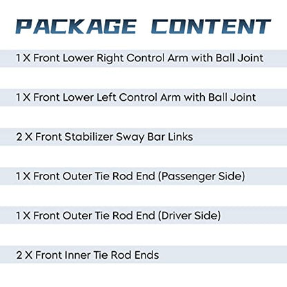 Front Lower Control Arm with Ball Joint Assembly Passenger & Driver Side + Stabilizer Sway Bar End Link + Outer Inner Tie Rod End Suspension Kit for 2004 2005 2006 2007 2008 2009 2010 Toyota Sienna