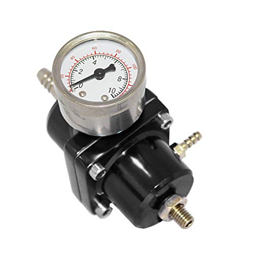 Universal Adjustable Fuel Pressure Regulator Kit with 0-140 PSI Gauge Aluminum Gas Oil Injection Pressure Regulator - color: Black